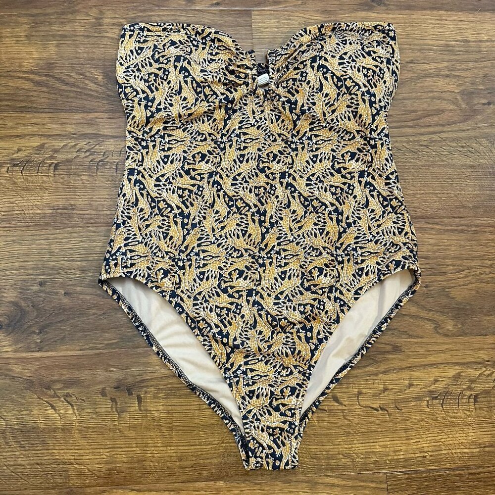 Drake's for JCrew U-Front Bandeau One-Piece Swimsuit Giraffe Print